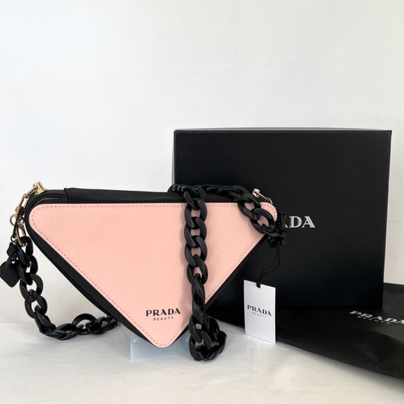 PRADA Beauty Novelty Triangle Makeup Cosmetic Pouch Pink Crossbody Bag - Picture 13 of 13